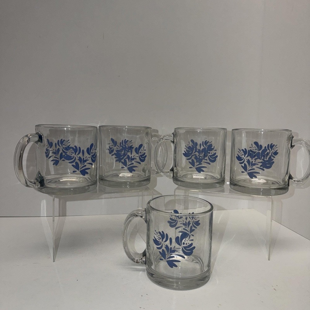 Vintage Pfaltzgraff Yorktowne Glass Coffee Mugs Set of 5 Very HTF Cottagecore